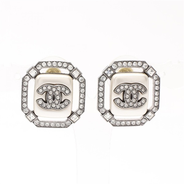 CHANEL COCO Mark Pierced earrings Stainless Steel rhinestone Used women CC