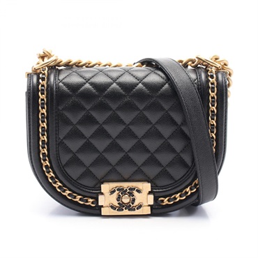 CHANEL Boy Chanel Small Chain Shoulder Bag AS3350 leather Black Used Women GHW