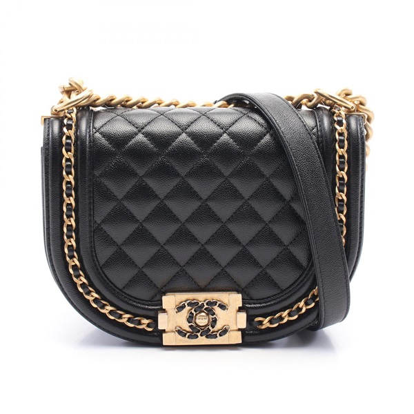 CHANEL Boy Chanel Small Chain Shoulder Bag AS3350 leather Black Used Women GHW
