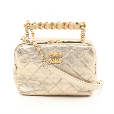 CHANEL Matelasse 2way Hand Shoulder Bag AS3229 leather Gold Used Women GHW CC