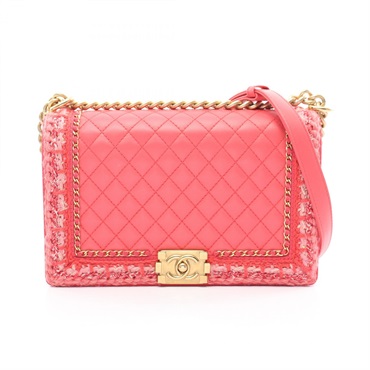 CHANEL Boy Chanel Large Matelasse Shoulder Bag A92193 leather Fabric Pink Used