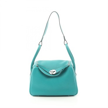HERMES Lindy 26 2way Shoulder Bag Clemence leather Green Vert vertigo Used A SHW