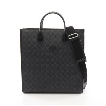 GUCCI Interlocking G Medium GG Supreme Tote Bag 674155 Canvas Black Gray Used