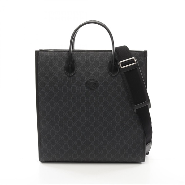 GUCCI Interlocking G Medium GG Supreme Tote Bag 674155 Canvas Black Gray Used