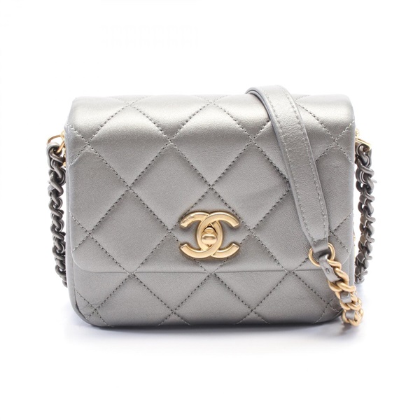 CHANEL Matelasse Chain Shoulder Bag AS2733 leather Silver Used Women Crossbody