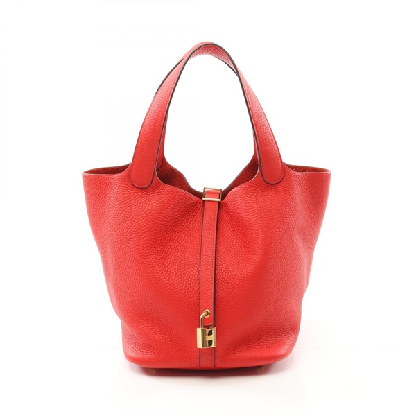 HERMES Picotin Lock MM Hand bag D Taurillon Clemence Rouge tomate Used GHW