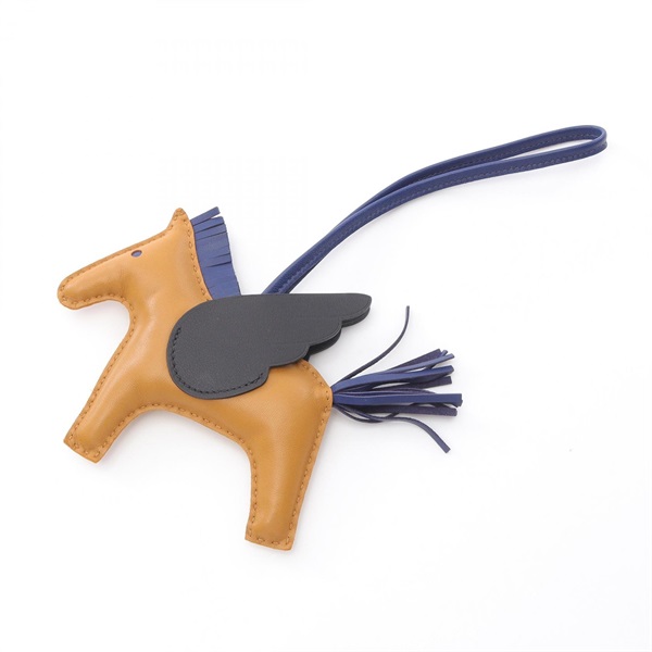 HERMES Rodeo Pegasus MM charm Swift leather Agneau milo Brown Navy Black used B