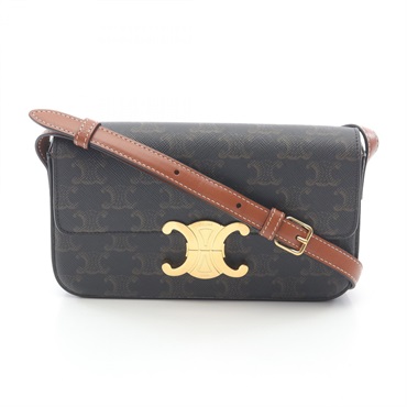 CELINE Claude Triomphe Shoulder Bag 194142 canvas leather Black Brown Used Women