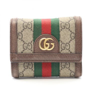 GUCCI Ophidia GG Supreme Tri-fold Wallet 523174 Canvas Leather Beige Used Women
