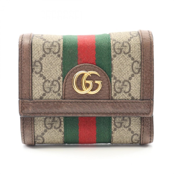GUCCI Ophidia GG Supreme Tri-fold Wallet 523174 Canvas Leather Beige Used Women