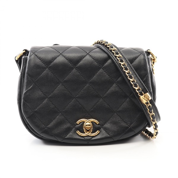 CHANEL Matelasse chain Shoulder crossbody Bag Lamb leather Black Used GHW
