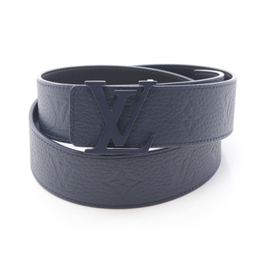 LOUIS VUITTON Ceinture LV belt M8663 leather Navy Marine Used Women