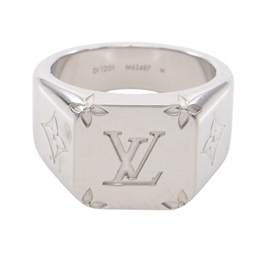 LOUIS VUITTON Signet Monogram Ring Stainless Steel Used mens US size 9.25