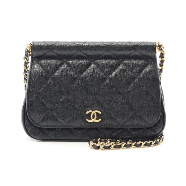 CHANEL Matelasse Crossbody Chain Shoulder Bag Calfskin Black GHW Used Women CC