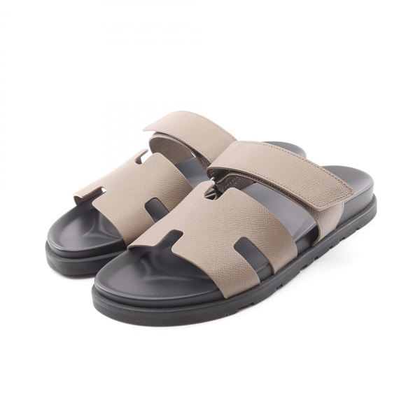 HERMES Chypre Sandals flat 222857Z Epsom leather Etoupe Grey mens #41