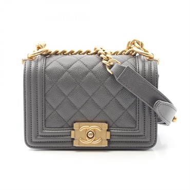 CHANEL Boy Chanel Mini Matelasse Shoulder Bag A67364 leather Gray Used Women GHW