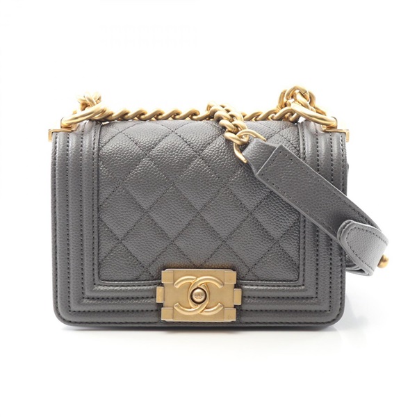 CHANEL Boy Chanel Mini Matelasse Shoulder Bag A67364 leather Gray Used Women GHW