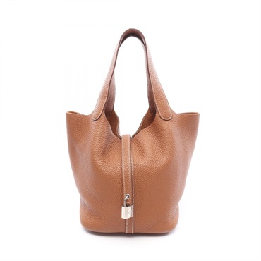 HERMES Picotin Lock MM Handbag Clemence leather Brown Gold Used Women B SHW