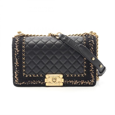 CHANEL Boy Chanel Matelasse Shoulder Bag A67086 Lamb leather Black Used GHW CC
