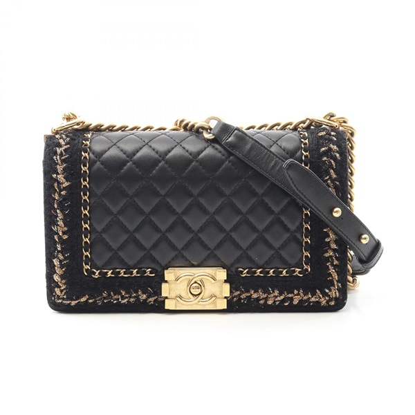 CHANEL Boy Chanel Matelasse Shoulder Bag A67086 Lamb leather Black Used GHW CC
