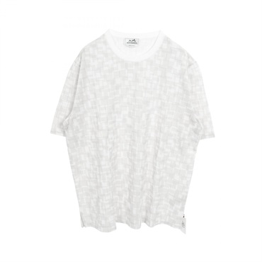 HERMES Calques en H T-shirt H557990HA cotton Gray White Used mens size L
