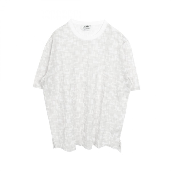 HERMES Calques en H T-shirt H557990HA cotton Gray White Used mens size L