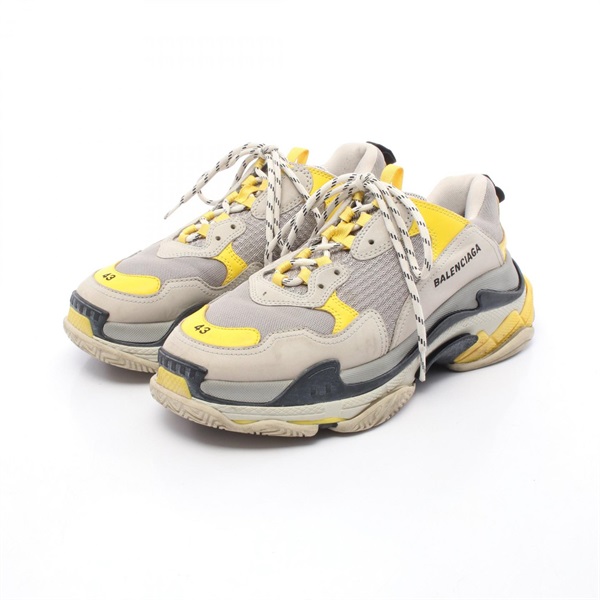 BALENCIAGA TRIPLE S Sneakers leather Fabric Gray Yellow Size 43 Used mens