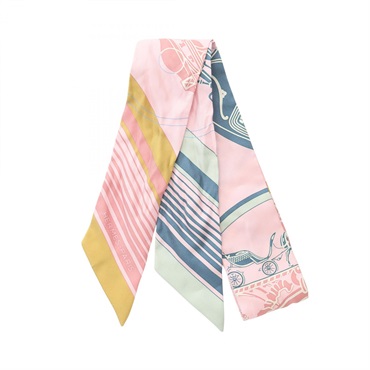 HERMES Twilly EX-LIBRIS Scarf silk Pink Green Multicolor Used Women