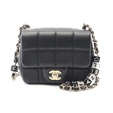 CHANEL Chocolate Bar Mini Flap Chain Shoulder Bag AS3744 Lambskin Black GHW Used