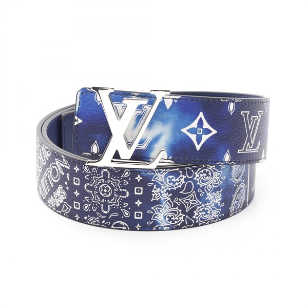 LOUIS VUITTON Bandana LV Initials Belt M0530 Monogram Leather Blue 95-105cm Mens
