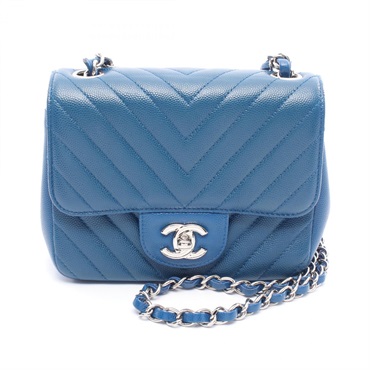 CHANEL Chevron V Stitch Crossbody Chain Shoulder Bag A35200 Calfskin Blue SHW