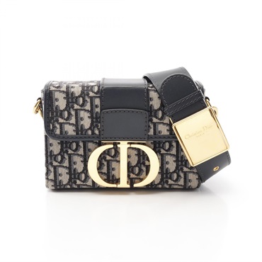 Dior 30 MONTAIGNE Oblique Shoulder Bag canvas leather Navy Beige Used Women GHW