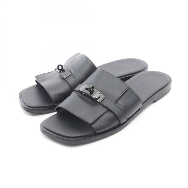 HERMES Gabriel Kelly Buckle Sandals Flat leather Black Used mens sie 44