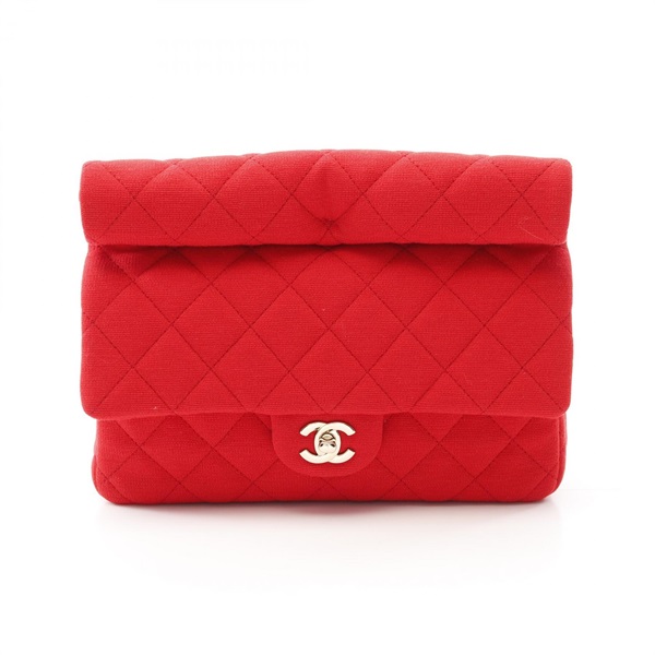 CHANEL Matelasse Clutch Bag cotton Red Used Women GHW COCO CC