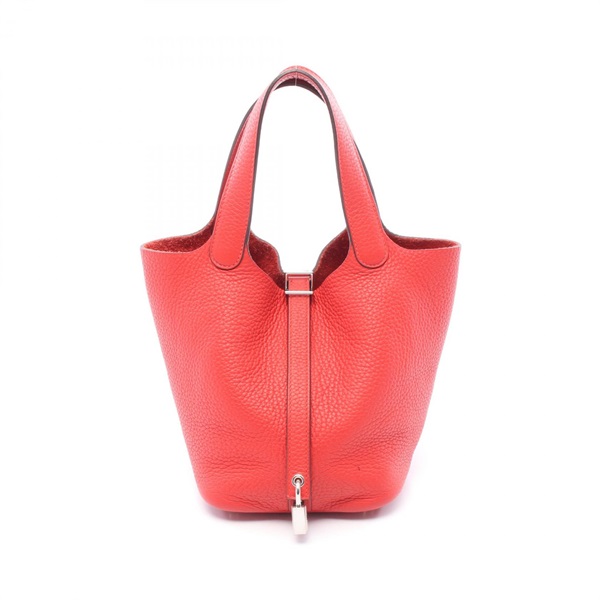HERMES Picotin Lock PM Handbag A Clemence leather Rouge tomate Used Women