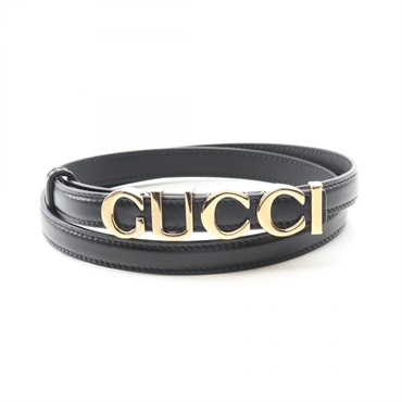 GUCCI Logo buckle belt 751602 leather Black Used Women