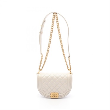CHANEL Boy Chanel Small Chain Shoulder Bag AS3350 Calfskin White Used Women COCO