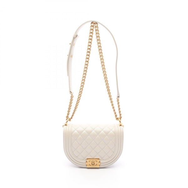 CHANEL Boy Chanel Small Chain Shoulder Bag AS3350 Calfskin White Used Women COCO