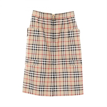 BURBERRY Nova Check Midi skirt 8018657 wool Beige Multicolor #UK4 Used Women