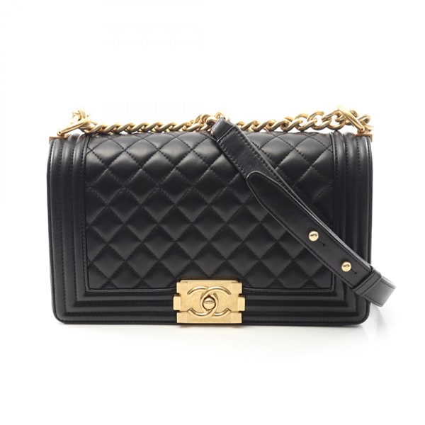 CHANEL Boy chanel Shoulder Bag A67086 Lamb leather Black Used Women GHW COCO CC