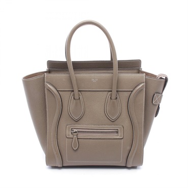 CELINE Luggage Micro Shopper Tote Handbag 189793DRV leather Beige Used Women