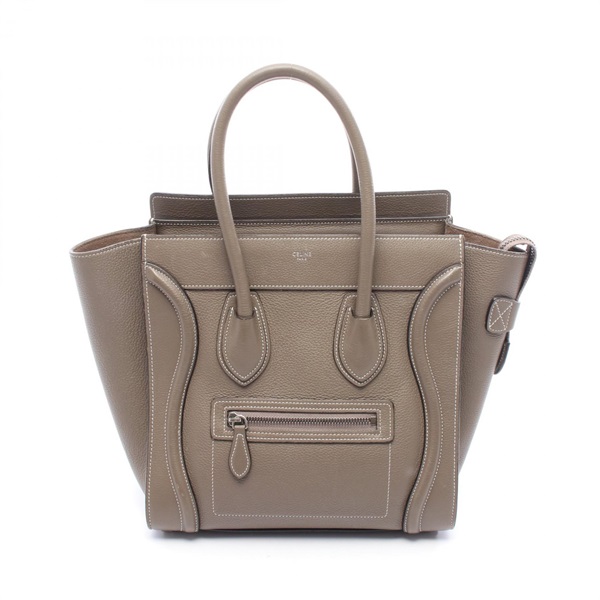 CELINE Luggage Micro Shopper Tote Handbag 189793DRV leather Beige Used Women