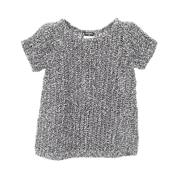 CHANEL Short Sleeve Knit Sweater P43297K04422 Cotton Gray Size 40 Used Women