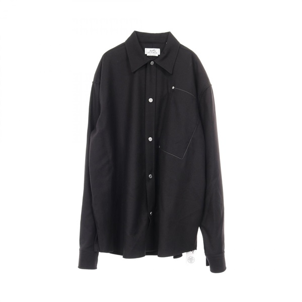 HERMES Boxy fit overshirt Tops wool Black Used mens size 39