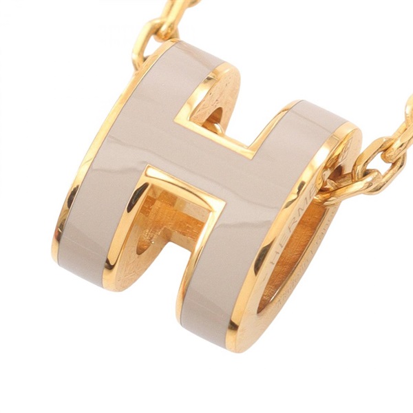 HERMES MINI POP H Marron Glacé Necklace Gold Plated Used women pendant