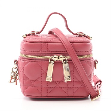 Christian Dior Dior Lady Micro Vanity Cannage Shoulder Handbag leather Red Used