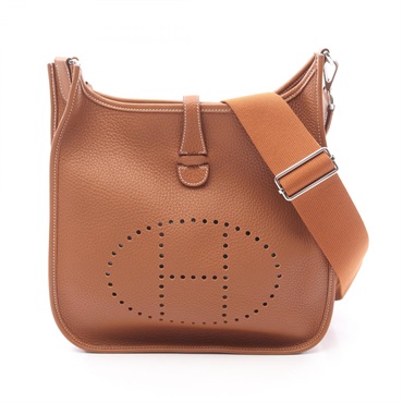 HERMES Evelyne Troyes PM Shoulder Bag Clemence leather Brown Gold Used W SHW