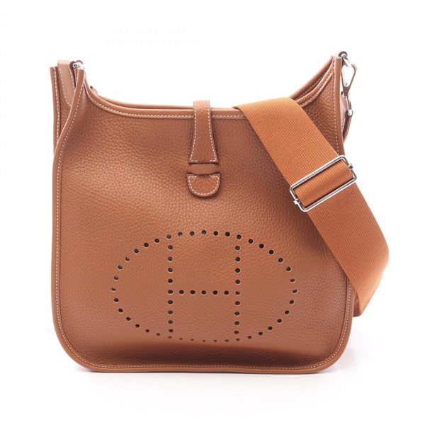 HERMES Evelyne Troyes PM Shoulder Bag Clemence leather Brown Gold Used W SHW