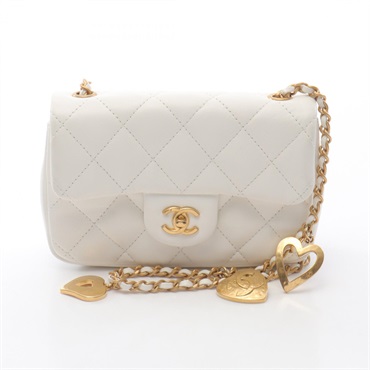 CHANEL Mini Matelasse Shoulder Bag AS3456 Lamb leather White Used Women GHW COCO