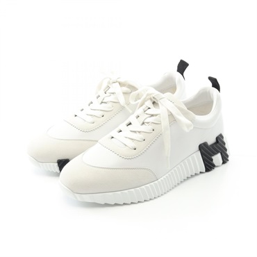 HERMES Bouncing Sneakers shoes leather Suede White Black Used mens size 39.5